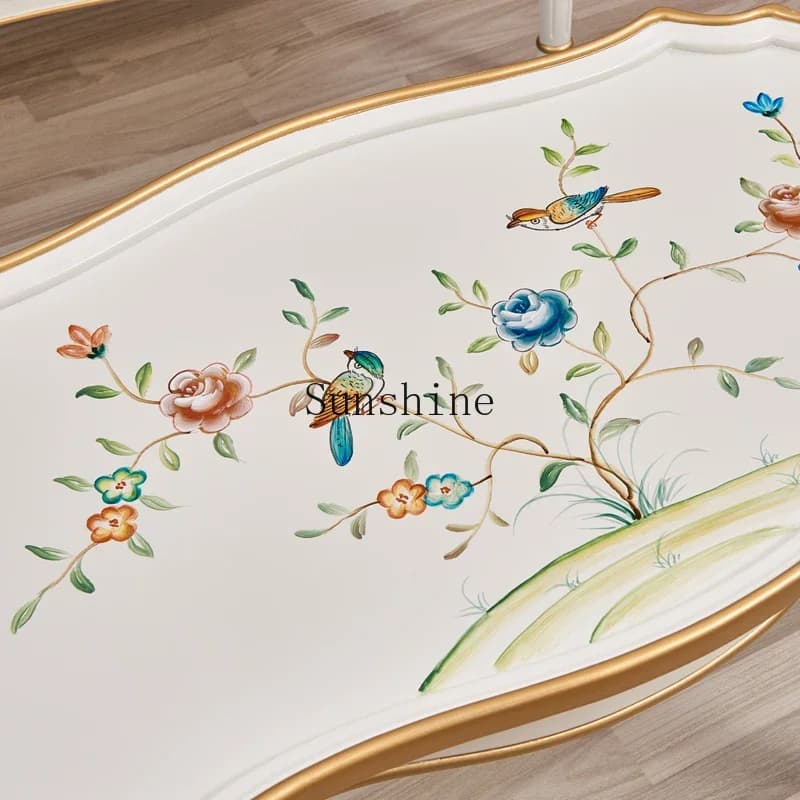 French living room furniture hand-painted coffee table oval solid wood table gold carvingYY