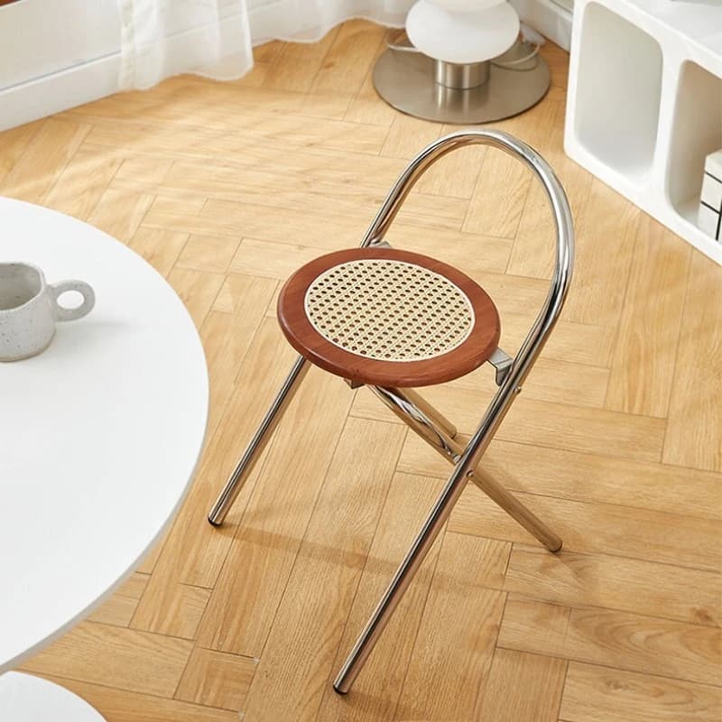 Single backrest folding chair Log small apartment dining chair Metal leisure chair