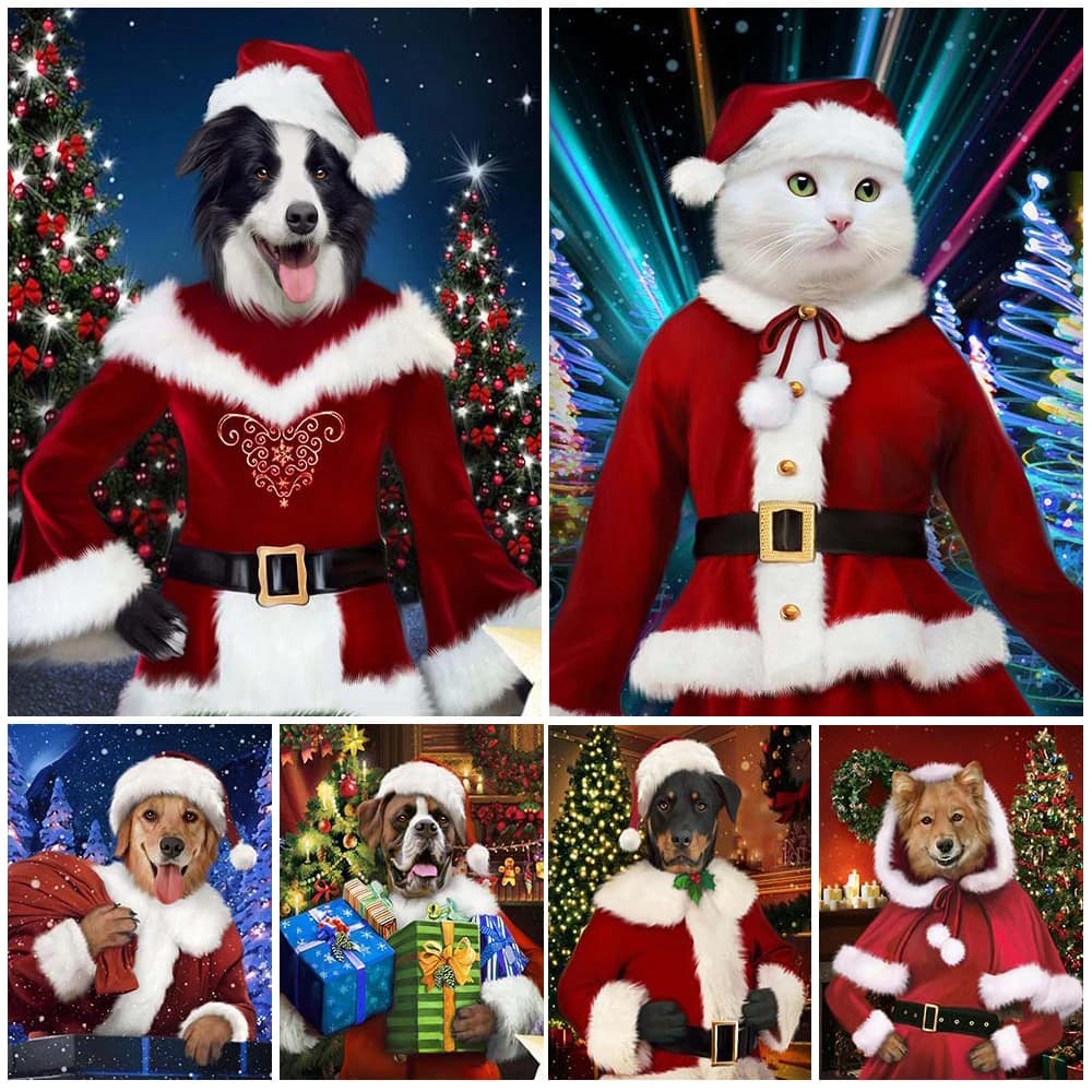 Custom Santa Claus Pet Cat Funny Dog Christmas Gift Wall Pictures For Living Room Poster Wall Art Canvas Painting Unframed