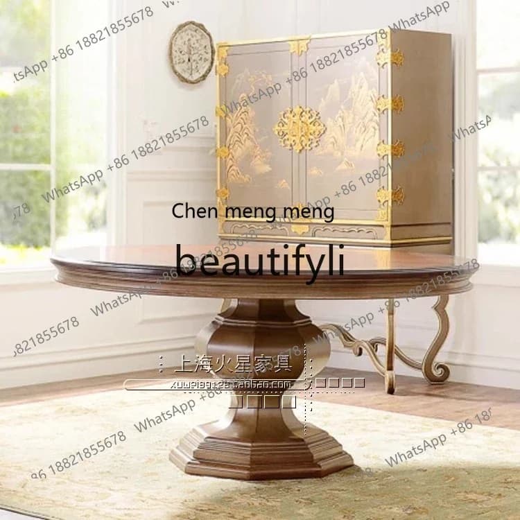 American country solid wood dining table round table European dining table simple restaurant2936