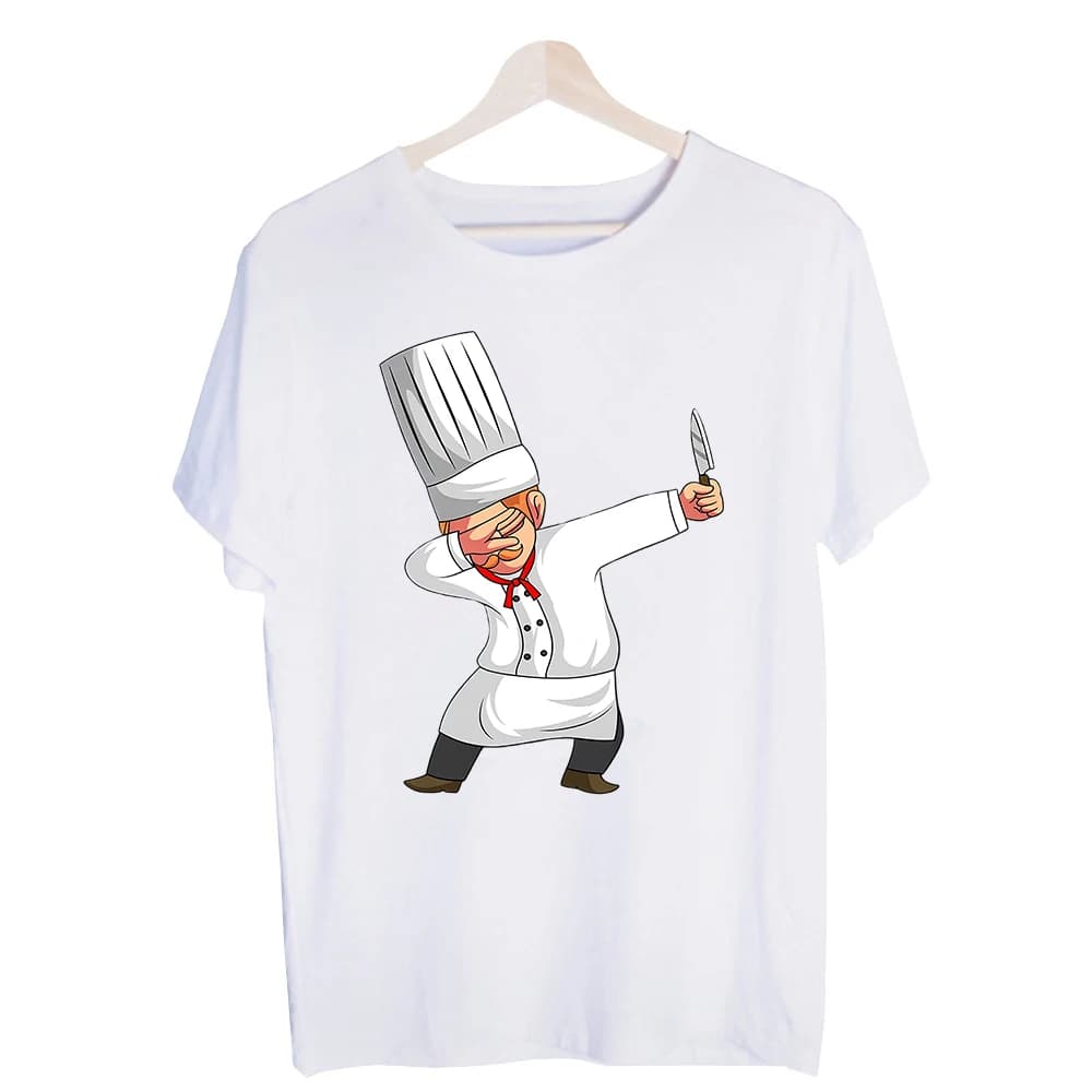 Men's Chef with Knife Graphic Tee, Short Sleeve Crew Neck T-Shirt for Casual Kitchen and Culinary Enthusiast Outfits