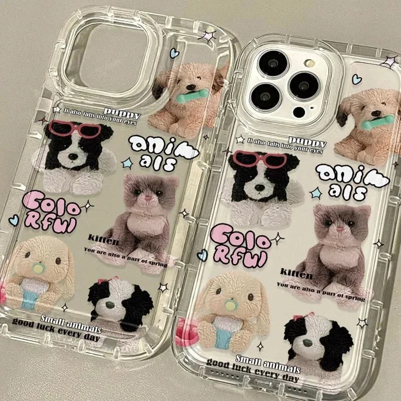 Cute Animal Phone Case For iPhone 14 16 15 17 Plus 13 11 12 Pro Max 16E 17 Air Silicone Soft Clear Phone Cover