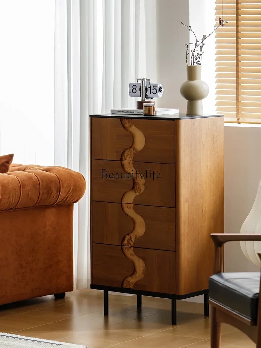 LXMedieval retro solid wood chest of drawers, living room against the wall storage storage four cabinetsSSS