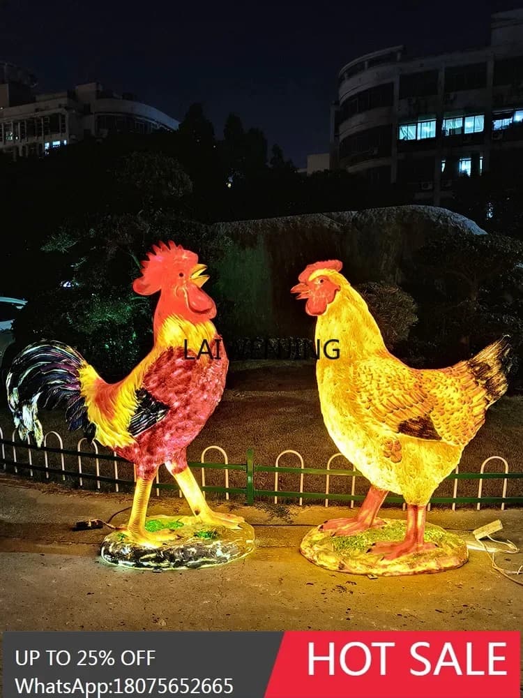 MJY simulation big cock outdoor fiberglass hen luminous animal sculpture garden decoration