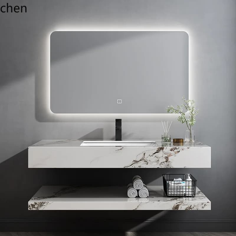 PYH Bear Smart Mirror Rock Plate Ceramic Basin Bathroom Double Layer Wash Basin Bathroom Cabinet Combination Set