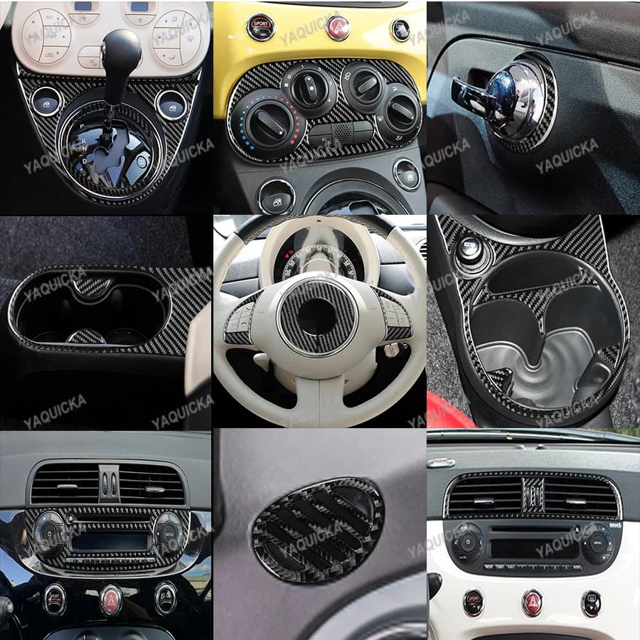 Real Soft Carbon Fiber Car Stickers For Fiat 500 2008-2024 Abarth 595 2012-2023 Abarth 695 2017-2024 AC Control Frame Interior