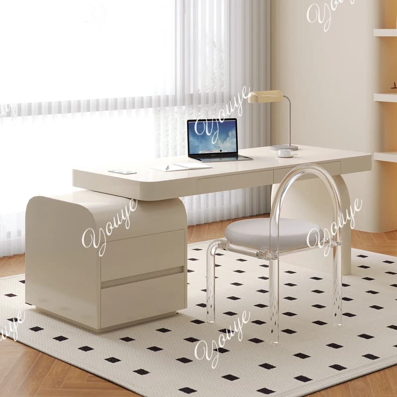 Cream wind all solid wood desk light luxury modern simple home high-end desk office learning