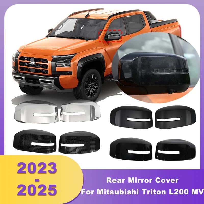 Rearview Mirror Cover Side Mirror Trim With LED Hole For Mitsubishi Triton L200 MV 2023 2024 2025 Double Cabin Car Accessories