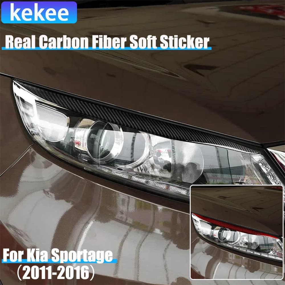 Real Carbon Fiber Car Accessories Headlight Header Decorative Cover Soft Sticker For Kia Sportage 2011 2012 2013 2014 2015 2016