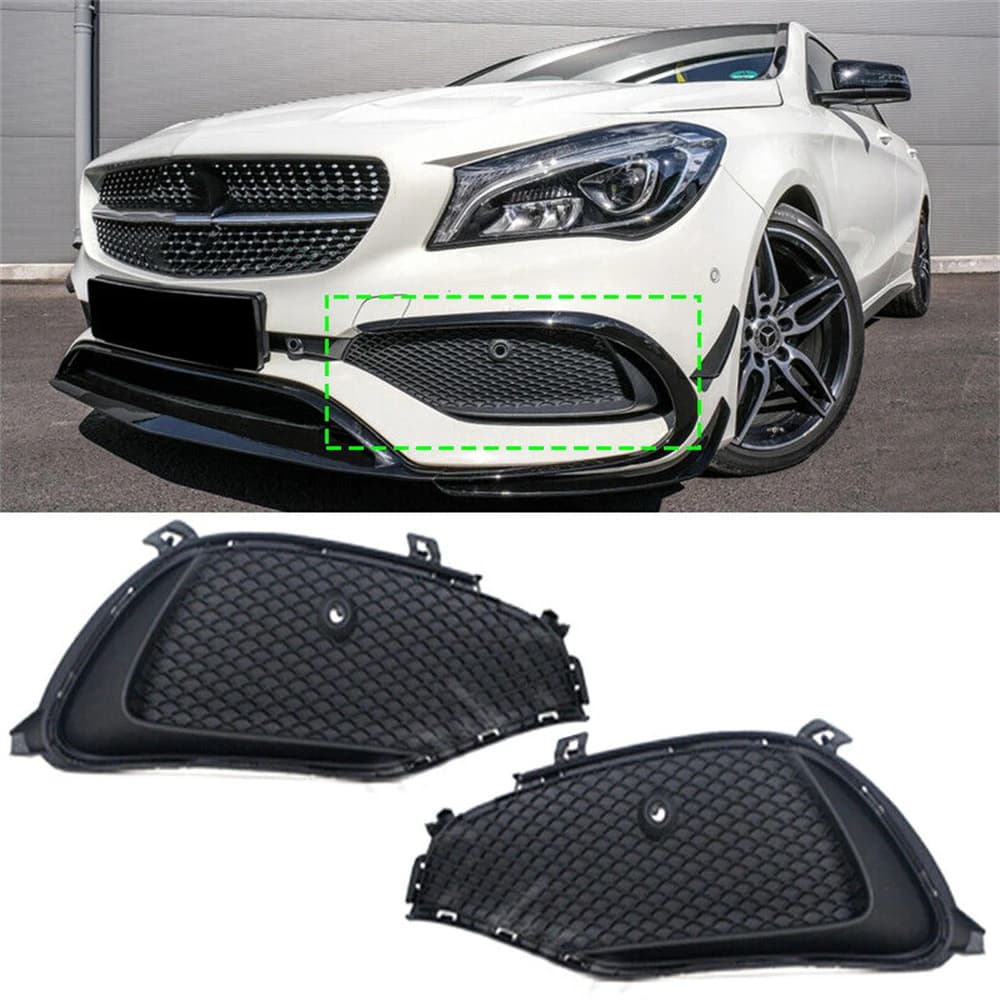 Pair Front Bumper Grille Fog Light Cover for Mercedes Benz W117 CLA180 2016-2019 Black ABS Plastic Exterior Accessory
