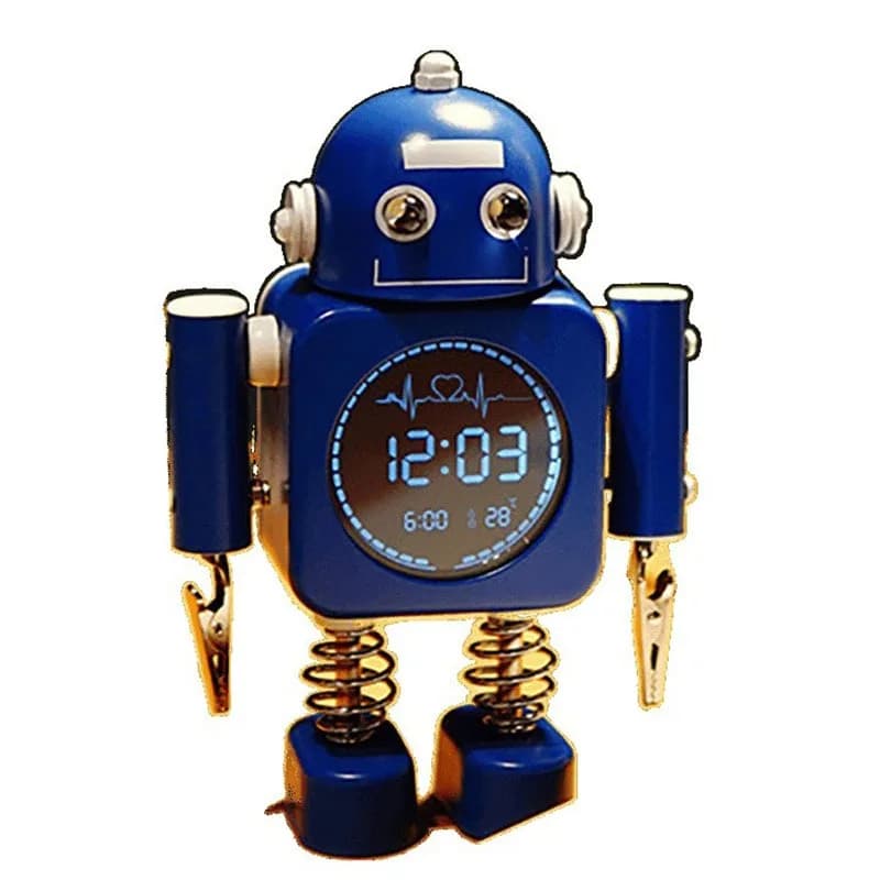 Creative Robot Alarm Clock Display Night Light Silent Table Clock Children's Bedroom Bedhead Metal Clocks Temperature Displayed