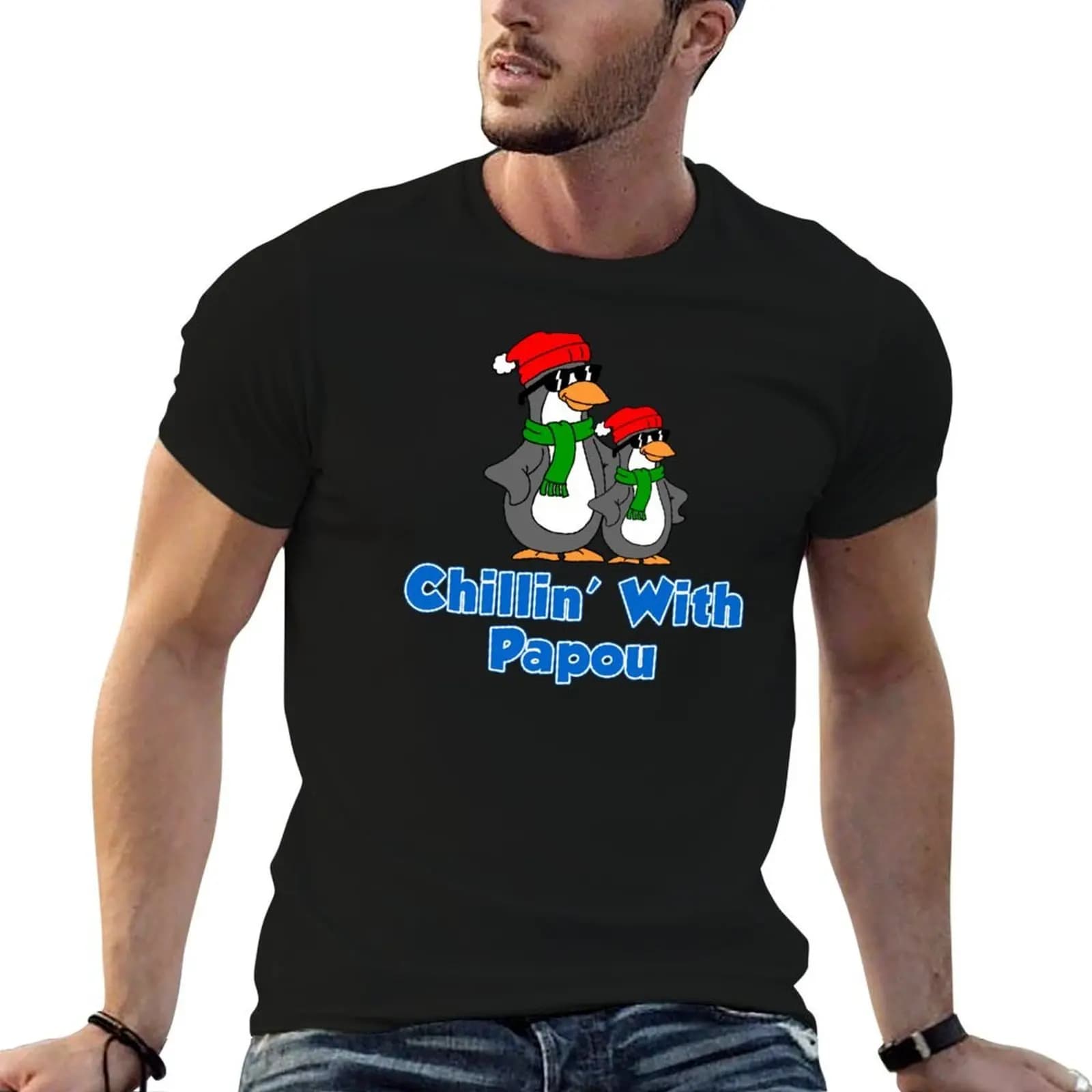 Chillin' With Papou Penguin Cartoons Greek T-Shirt graphic shirts funny costumes Men's clothing