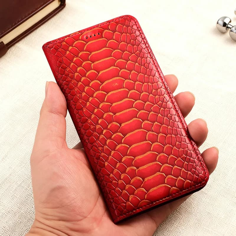 Luxury Genuine Leather Flip Phone Case Python Pattern for Xiaomi Poco M Series M7 M6 M5 M4 M3 S pro plus 4G 5G - Protective Cove