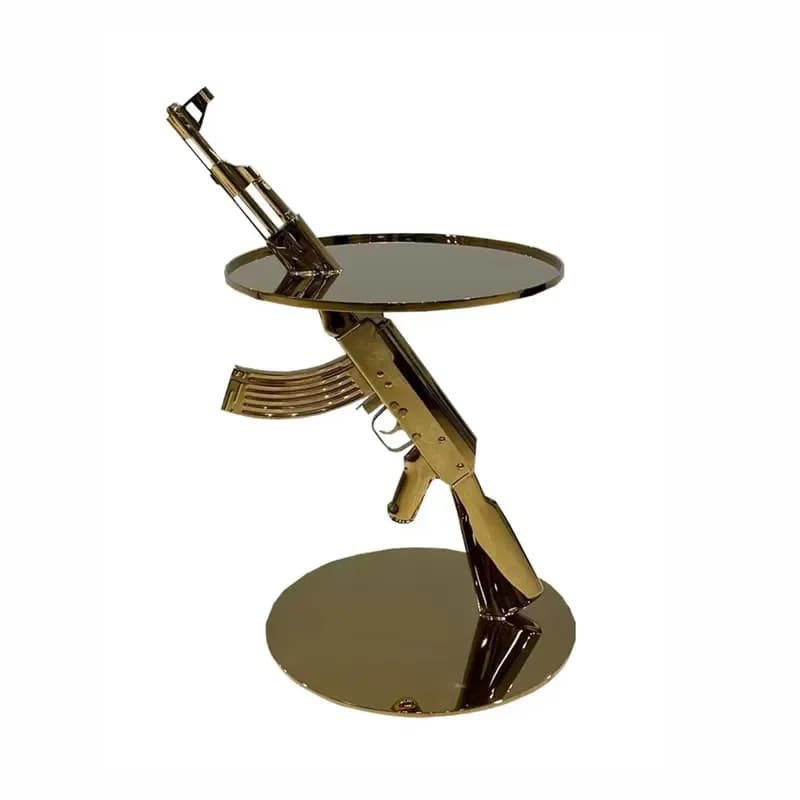 Machine Side Table Modern Designer AK47 Shaped Gold Stainless Steel End Table for Villa/ House Living Room