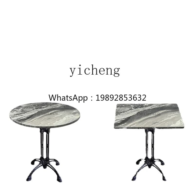 ZZk Coffee Shop Table and Chair Solid Wood Stone Plate round Table Milk Tea Dessert Shop Square Marble Table