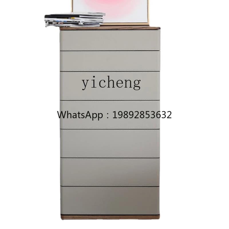 ZZk Saddle Leather Elephant Gray Side Cabinet Bedroom Seven-Drawer Cabinet Entrance Cabinet