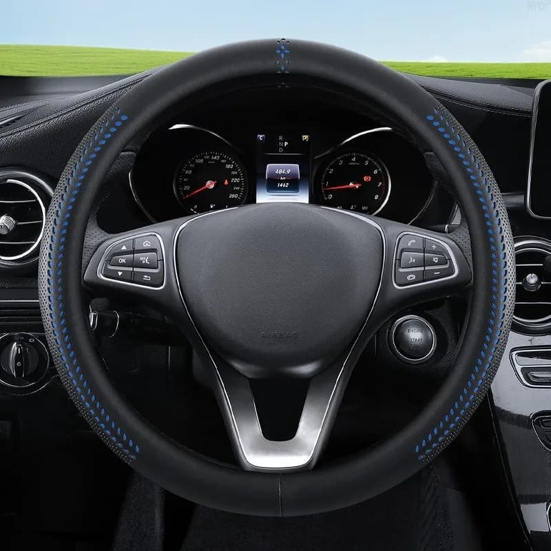 Nappa Leather Car Steering Wheel Cover 38cm Universal Steering Wheel Cover Car Accessories O/D/Double D Type Car Steering Covers