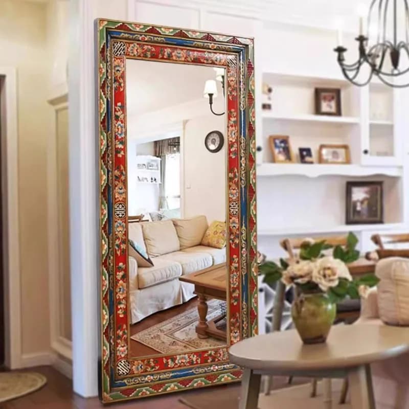 Z Soild Wood Square Mirror Modern Irregular Dressing Full Body Floor Mirror European Design Art Spiegel Living Room DecorationsZ