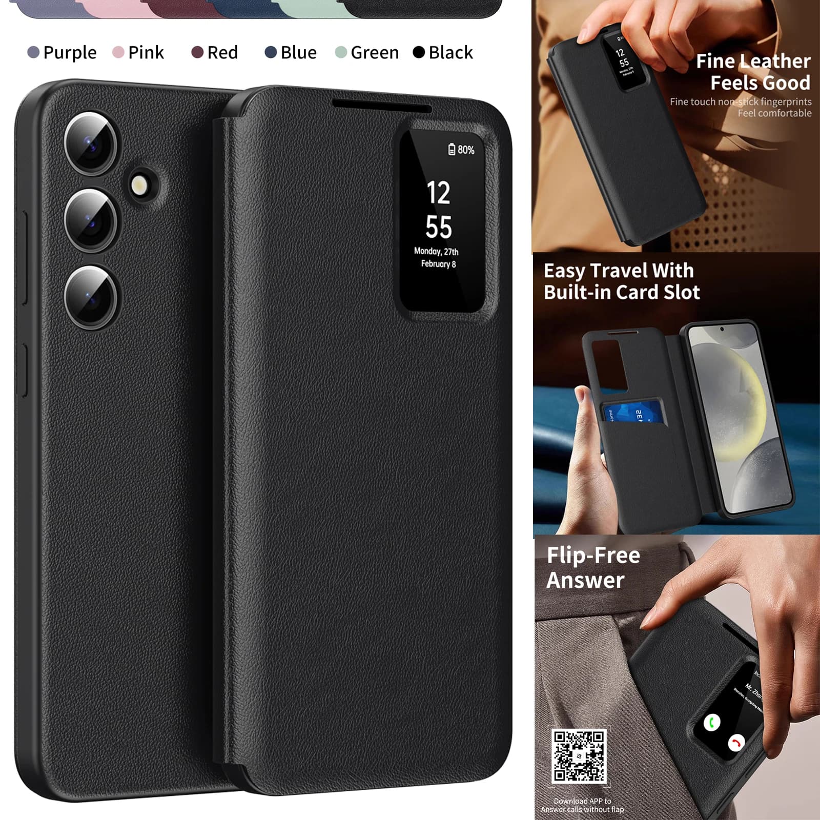 For Samsung Galaxy A16 A17 Smart Window Case, Wake Up/Sleep, Wallet Phone Protect Cover Card Pocket Holder Stand Case