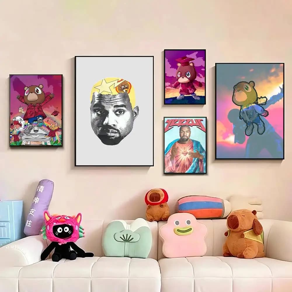 Classic Rapper K-Kanye W-West Y-Ye  Poster Waterproof Wall Art Sticker For Bar Living Room Vintage Decor