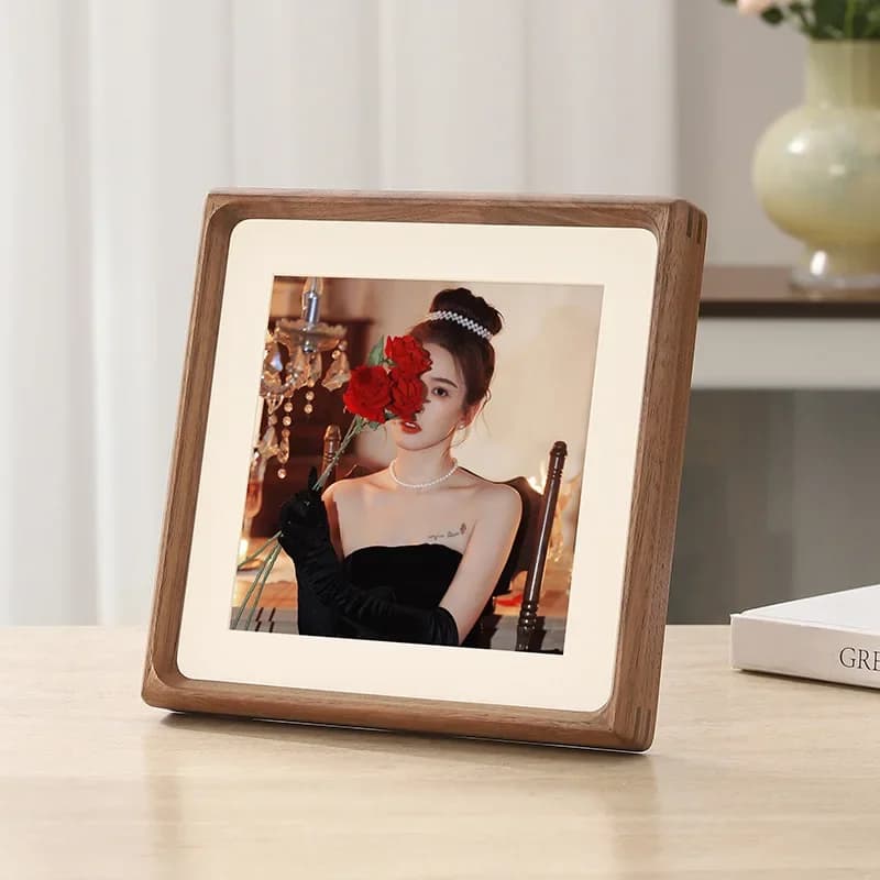 Solid Wood Photo Frame - Black Walnut Square V-Corner Tabletop Display Frame for Living Room Decor