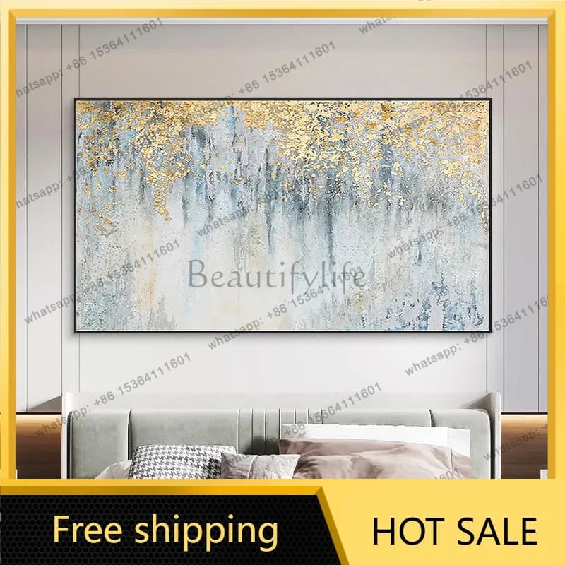 LJY 3D light luxury hand-painted texture oil painting horizontal version living room sofa back background wall hanging painting
