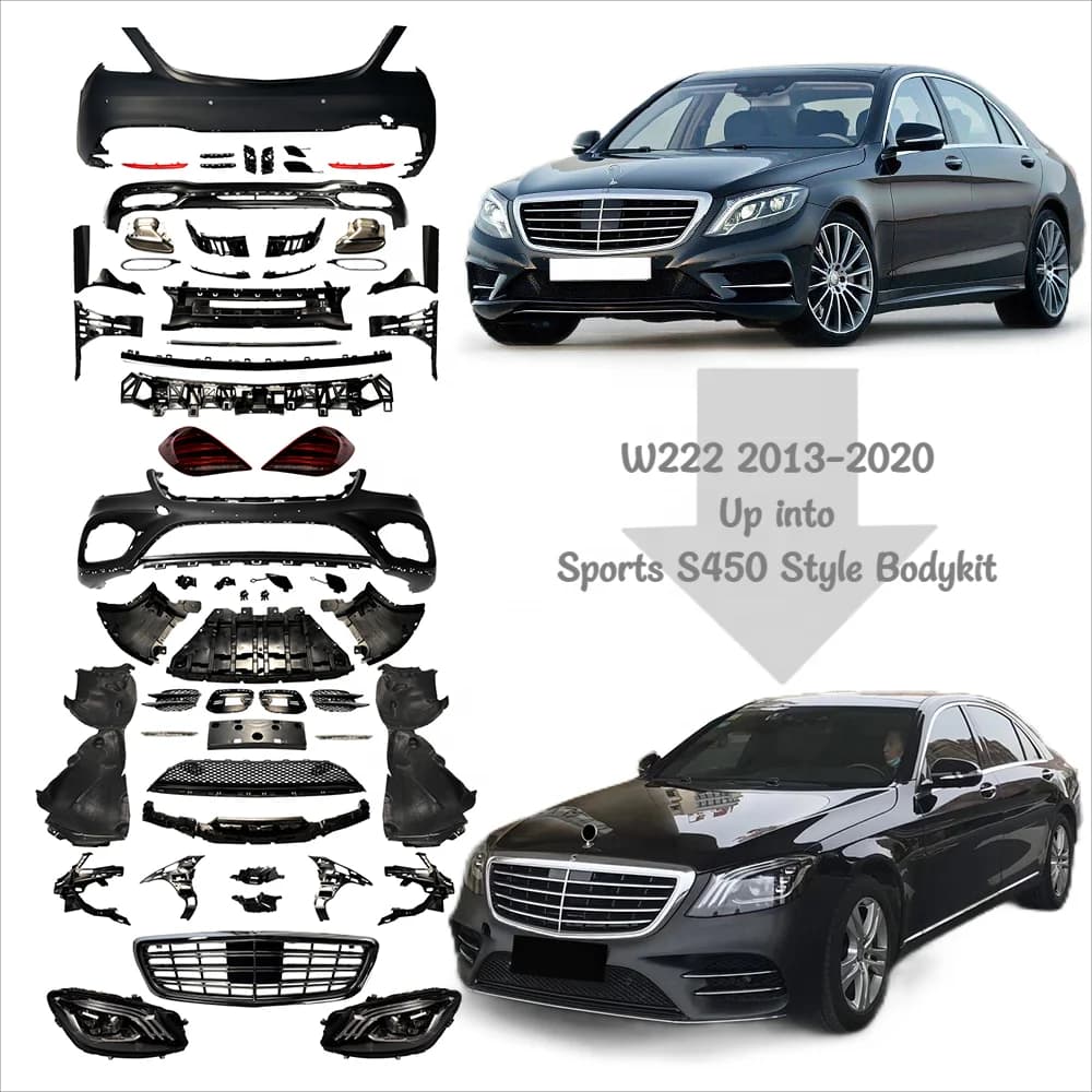 For S Class W222 Sports S450 Style Body Kit 2013-2020 Upgrade Old to New Front Bumper Grille Rear Exhaust Tip Head Light Back La
