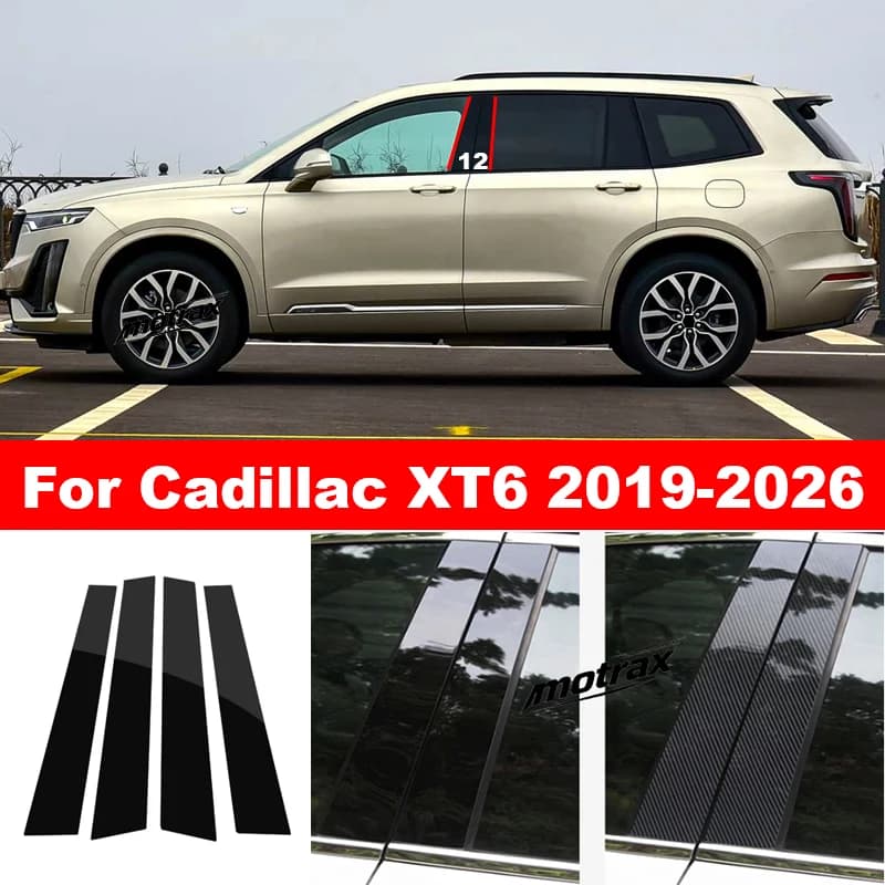 Car Window Decorative Cover Center Post Film Pillar B C Pillar Bright Sticker for Cadillac XT6 2019-2026 Style Accessories