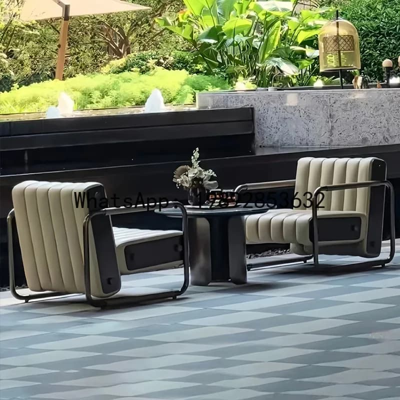XL Outdoor Sofa Courtyard Yacht Leather Garden Terrace Open-air Villa Garden Chair Furniture