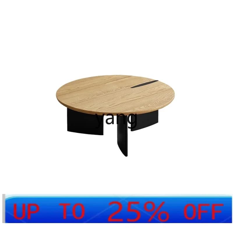 LTT coffee table, retro ash wood small apartment, round solid wood, small side, a few double round coffee table
