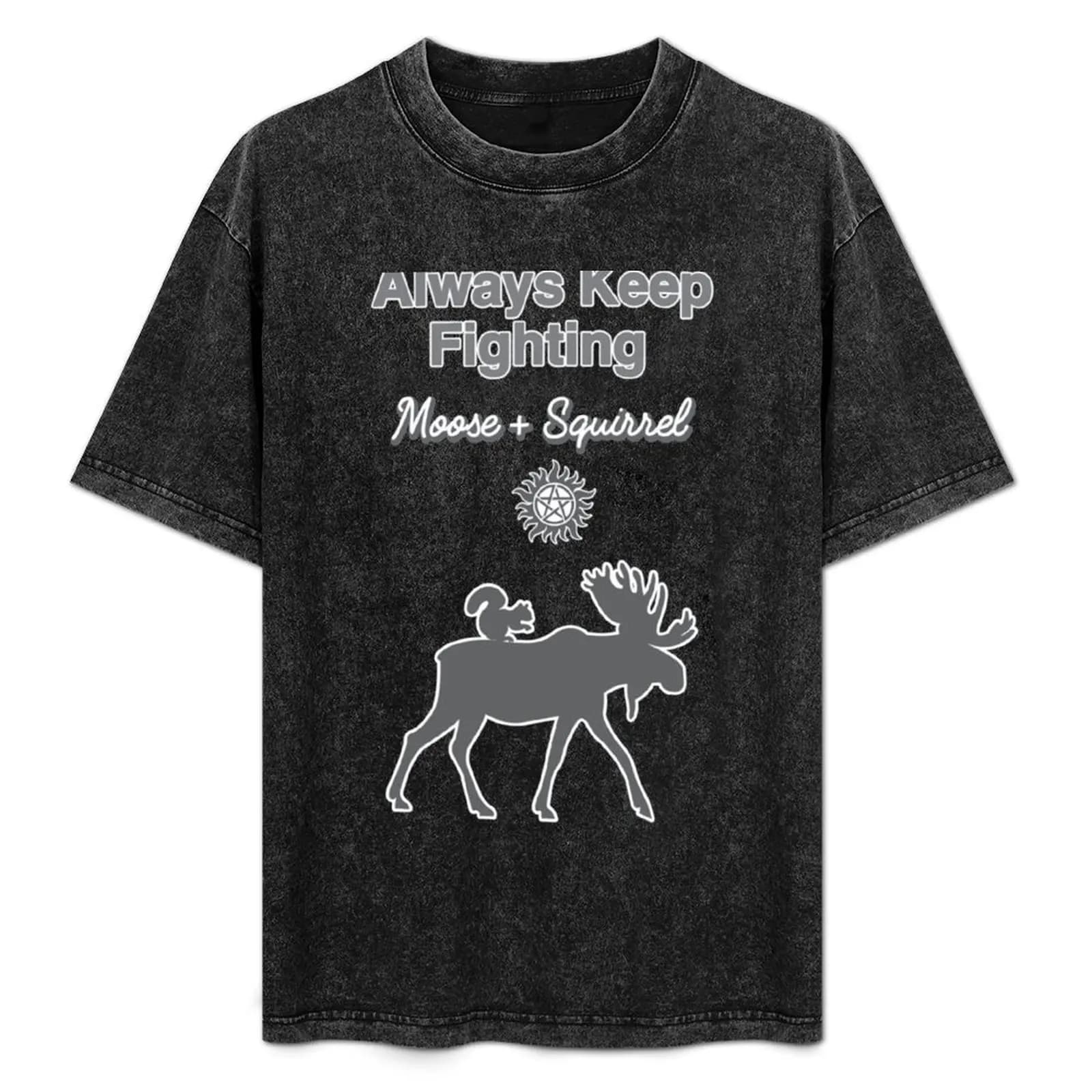 Always Keep Fighting Moose and Squirrel in Grays T-Shirt Big and Tall Loose Fit T-Shirt