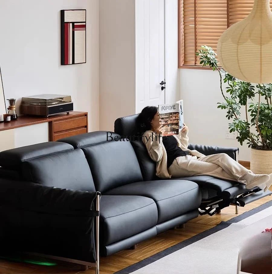 LJYElectric Sofa Small Apartment Living Room Double Black Sofa