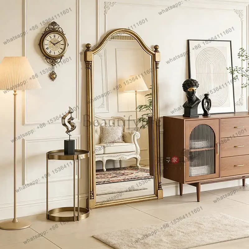 European-style arched luxury full-body mirror villa living room retro floor-to-ceiling full-length mirror