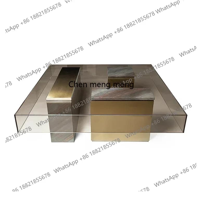 X Italian Minimalist Designer Coffee Table Tempered Glass Square Pier Table Living Room Stainless Steel Tea TableA