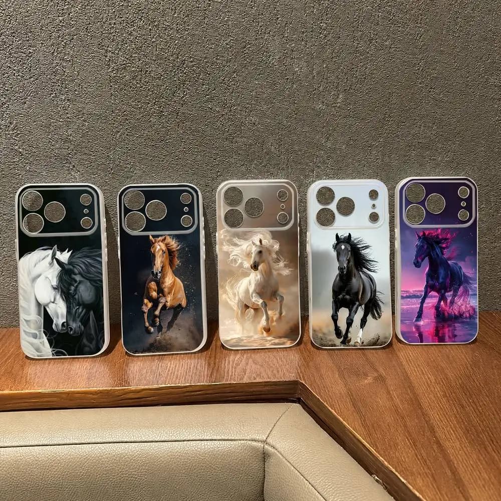White Black Horses Galloping  For Magsafe Case for iPhone 17 Air 16 15 14 Plus 13 12 11 Pro Max Magnetic Wireless Charging Cover