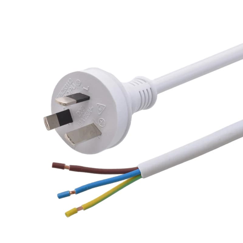 2pcs Australian SAA Power Cord White Plug 10A Specification 3 Core 3 Plug Tail Semi-peeling