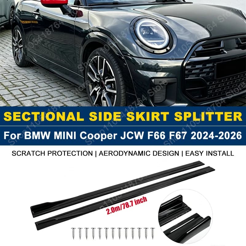 Side Skirts Extension Rocker Panel Splitter For BMW MINI Cooper JCW F66 F67 2024-2026 2M 78.7" ABS Plastic Car Exterior Tuning