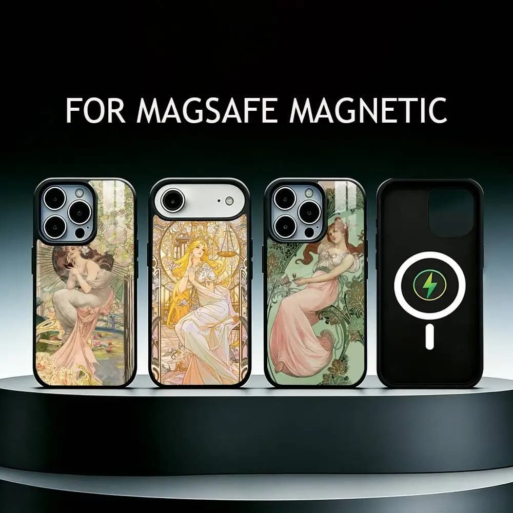 ART Alphonse Mucha Phone Case For iPhone17,16,15,14,13,12,11 Plus,Pro Supports Magnetic Wireless Charging