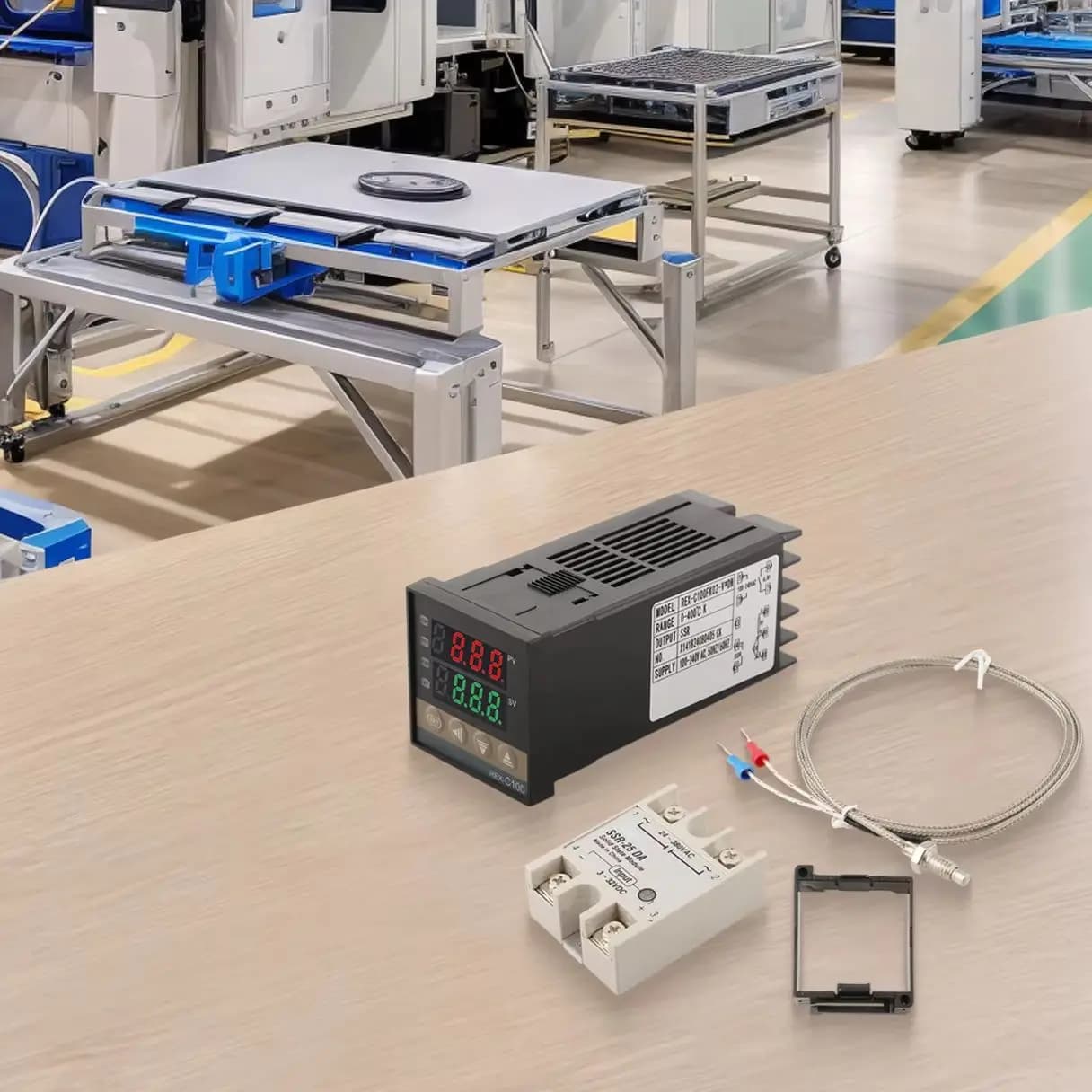 Digital PID Temperature Controller Kit REX-C100 For SSR-25DA With K Type Thermocouple For Industrial Heating Control System