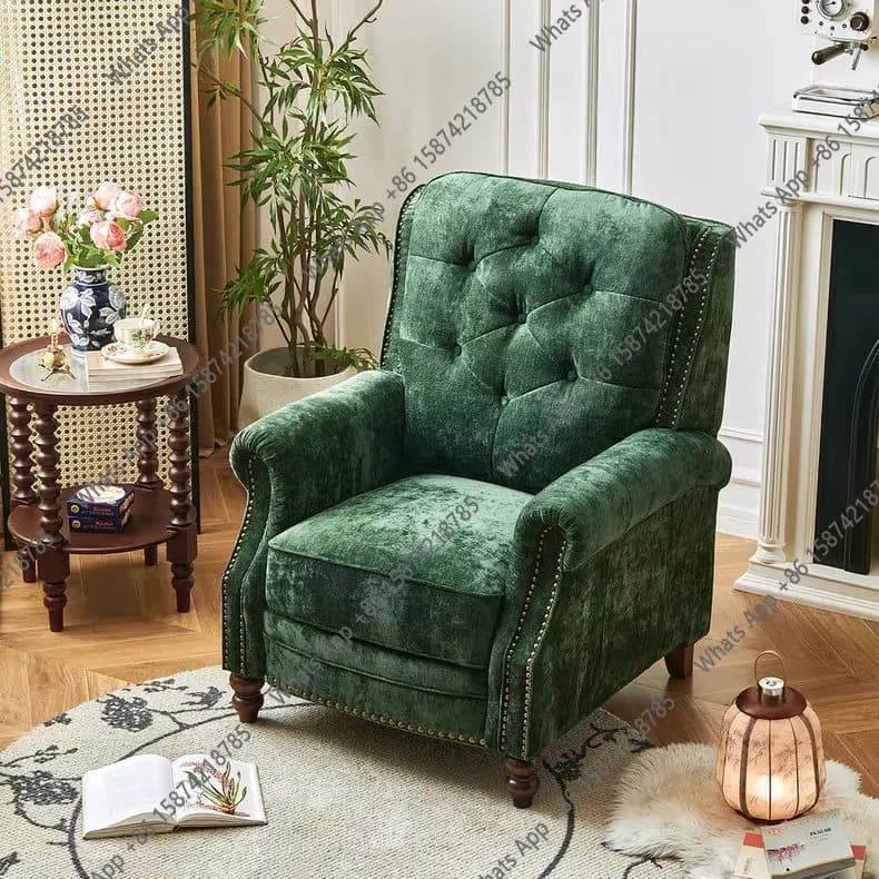 American retro single sofa chair pull buckle fabric casual small apartment high back armchair balcony tiger chair