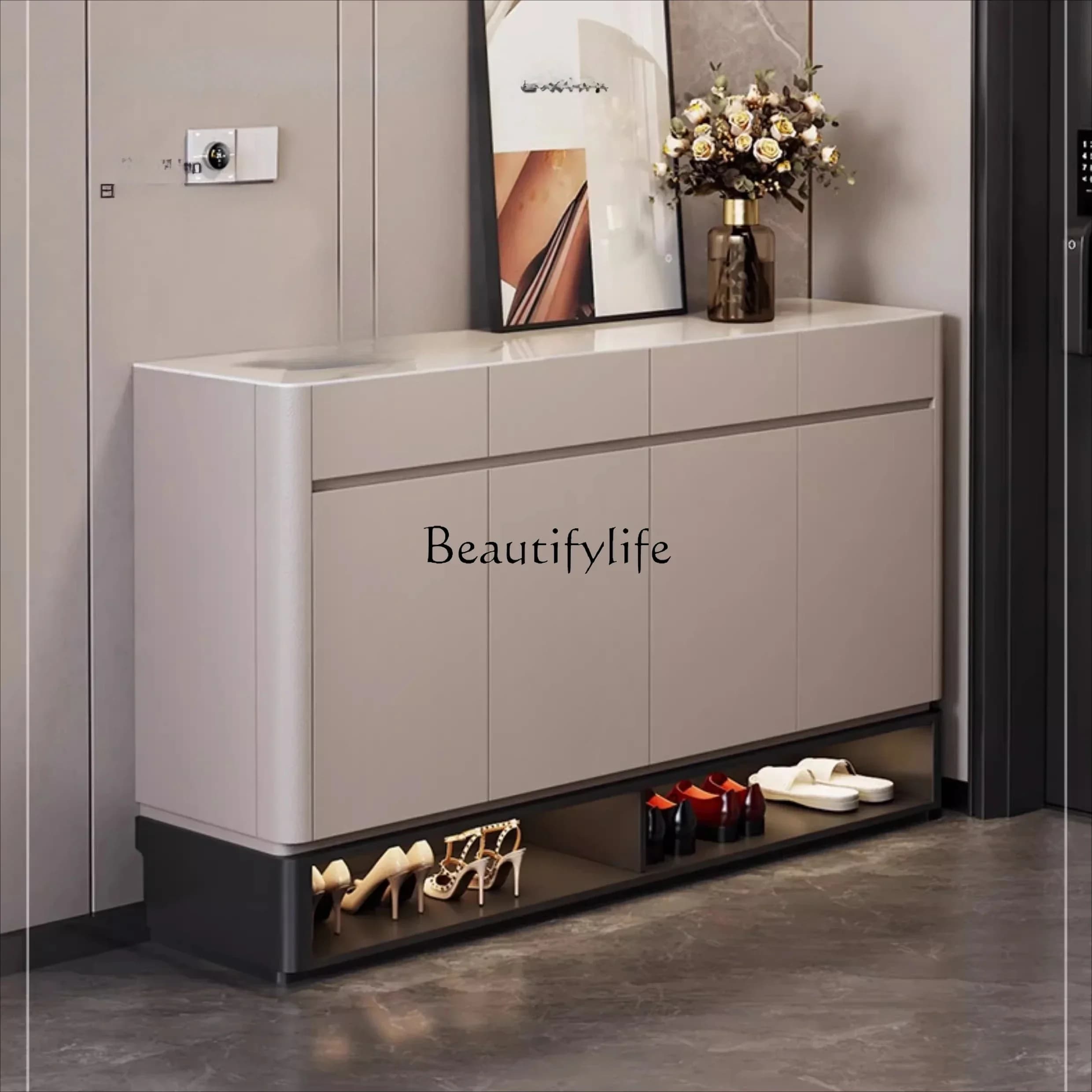 54Light luxury high-end shoe cabinet rock slab countertop large capacity storage multi-functional entrance storage cabinetSSS