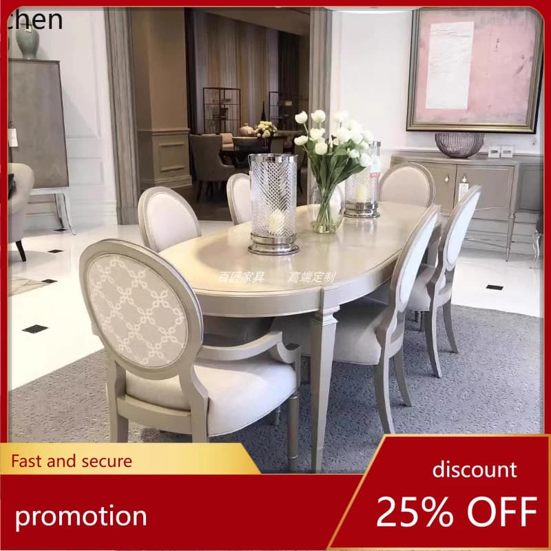 HT banquet solid wood dining table and chairs modern simple furniture rectangular stretchable dining table