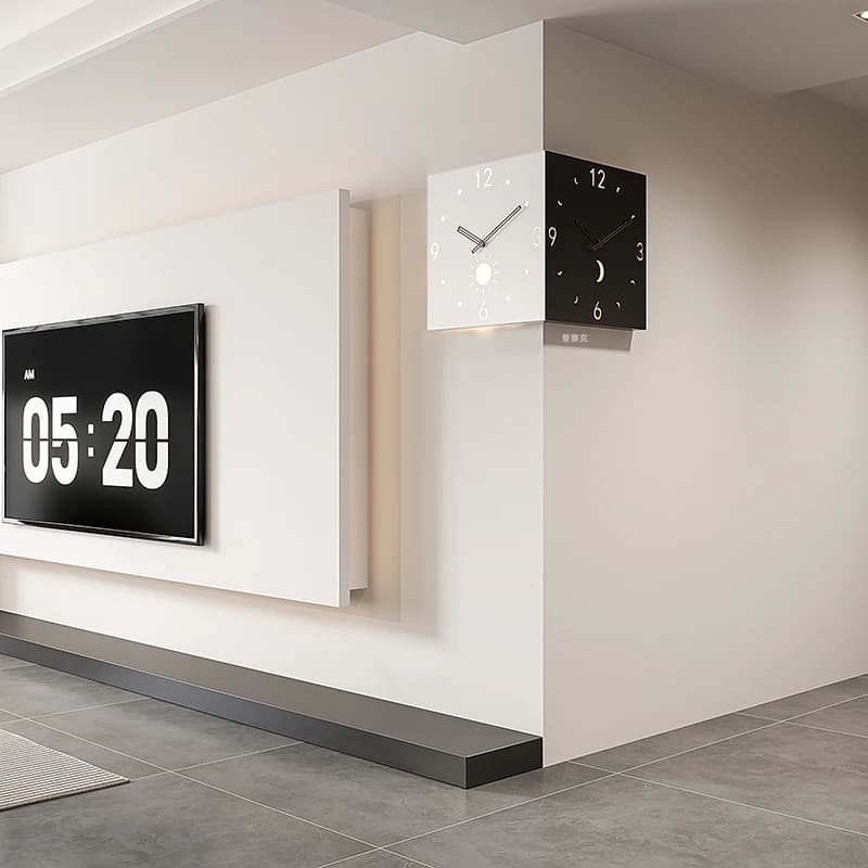 Modern Minimalist Living Room Wall Clock for Corner Double-sided Clock Home Decor Creative Hanging Clock Restaurant Silent