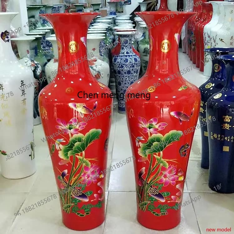 H178Gift porcelain ornament, ceramic 1.8-meter large vase, red and yellow vase.