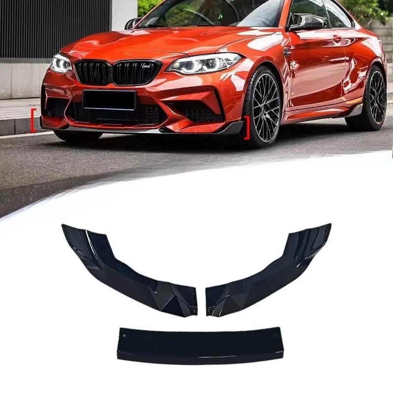 For BMW F87 M2 2015-21 Gloss Black 3-Piece Front Lip Spoiler for Car Styling High Quality Durable Easy Install Aftermarket Parts