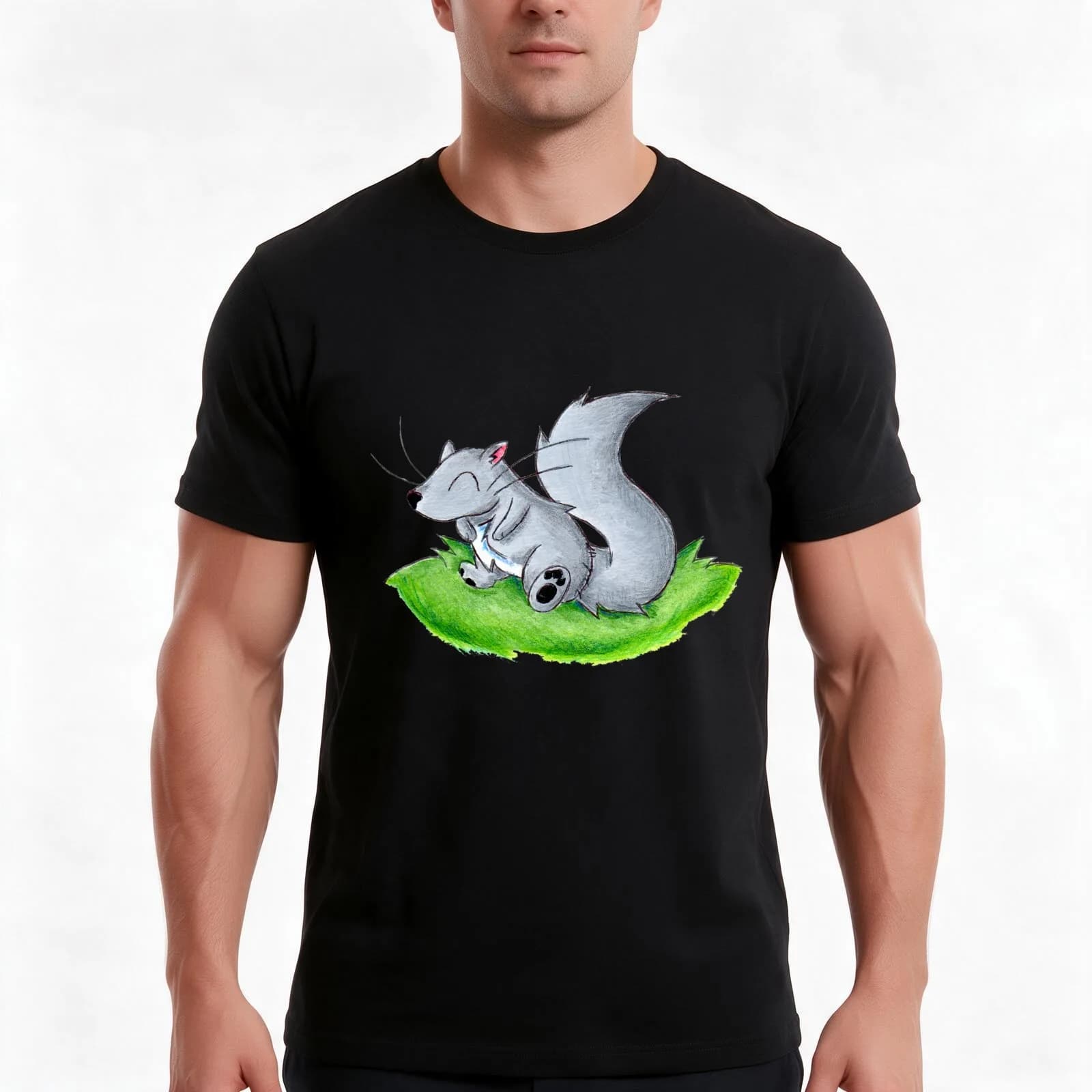 Cheerful Little Squirrel T-Shirt, Summer Casual Cotton Tee, Oversized Streetwear Tops, Vintage Graphic Print, Unisex Men Women