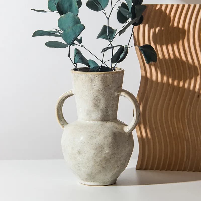 Wabi Sabi Style Ceramic Vase, Double Ear Hydroponic Flower Pot,Dining Table Accessories,Bathroom Aesthetics,Room Home Decoration