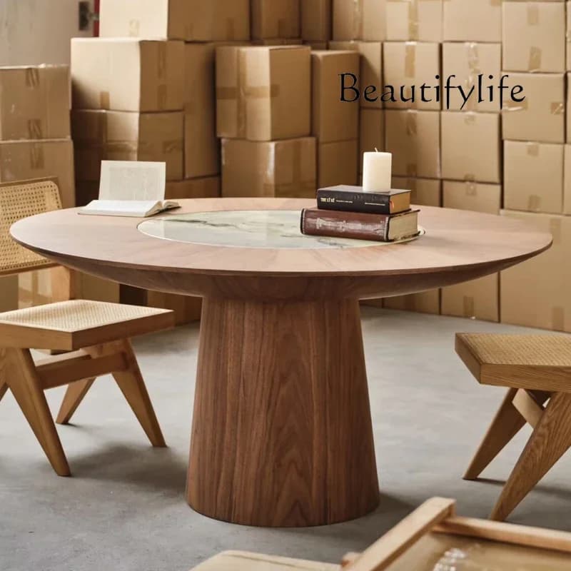 N36 X Medieval Light Luxury Simple Marble Inlaid Turntable Dining Table Minimalist Luxury High-end Designer