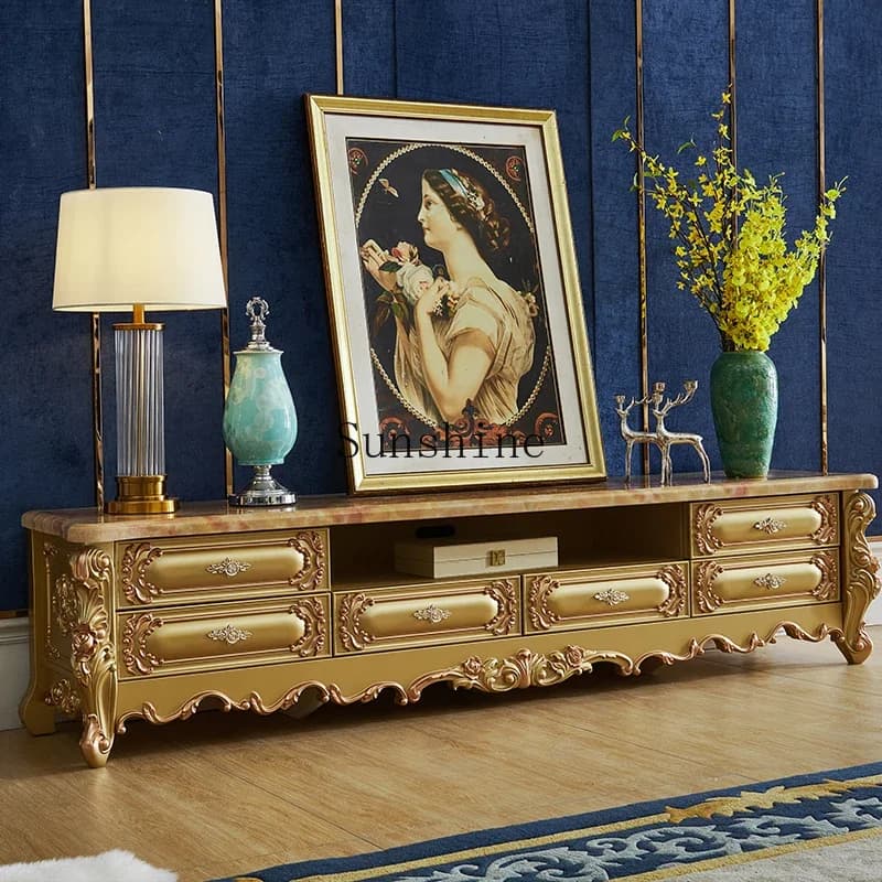 European TV cabinet coffee table combination sofa living room household marble small apartmentX
