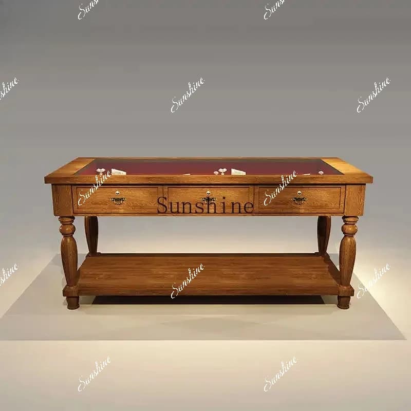 Medieval jewelry collection display case jewelry jade glass display French all solid wood double-layer customization  FT